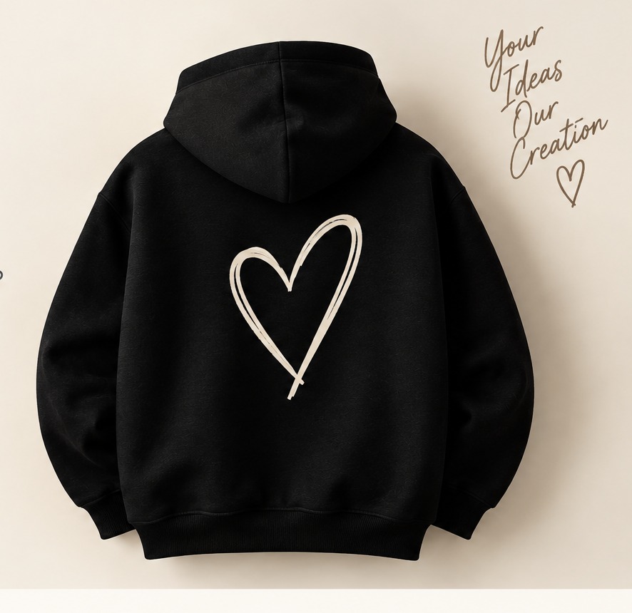 Black ASHIM hoodie with a heart custom design